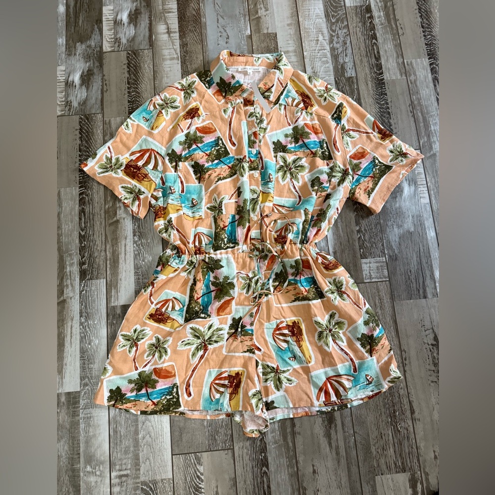 NWT Label Of Love Romper Linen Blend Tropical Print Jumpsuit Vacation Size M